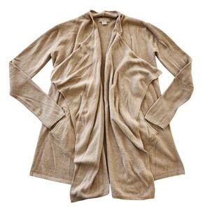 Barefoot Dreams CozyChic Lite Open front Island Cardigan Tan Sweater Women's S/M